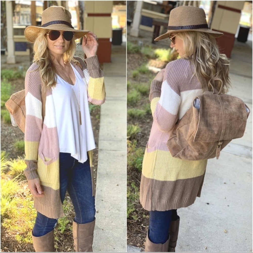 LAST ONE!Color Block Sweater Cardigan with Pockets - Picture 3 of 3